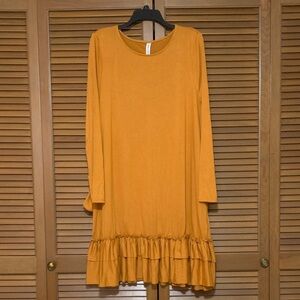Zenana Outfitters Goldenrod Ruffle Dress with Pockets 2X